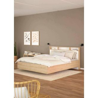 Dmora Letto piazza e mezza Zinasco, Sommier per camera da letto, Giroletto per stanza, Struttura porta materasso, 206x150 h97 cm, Rovere e Bianco - Dmora