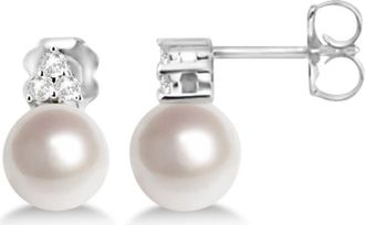 Allurez Freshwater Cultured Pearl & Diamond Stud Earrings 14K in White at Nordstrom