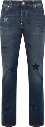 Philipp Plein Super Straight Cut Jeans Cocco Stars - Heren - Slim Fit Jeans - Blauw - W33 - Leer - Jeans