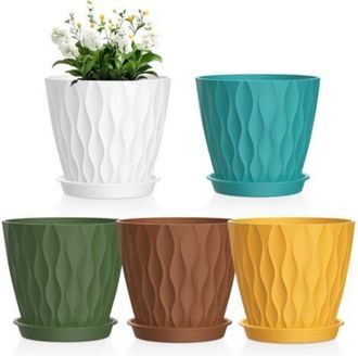 OEM Jardini&egrave;re - 15 Cm - Plastique Pp Renforc&eacute; - Trous De Drainage - Avec Soucoupe - Lot De 5