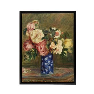 Artery8 Bouquet of Roses Renoir Vintage Black Framed Canvas Wall Art in Brown | Size: W24 x H32