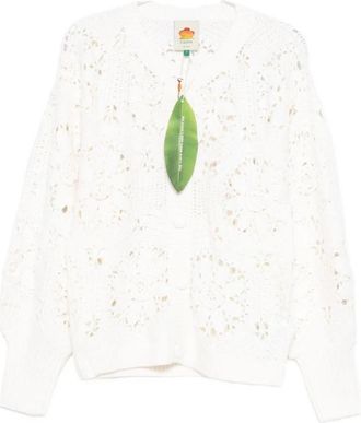 Farm Rio Crochet 3D Flower Knit Cardigan - Dames - Vesten - Wit - S - Wol - Truien & Vesten