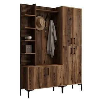 Dmora Mueble De Entrada Dovarese, Perchero, 12 Estantes, Puerta Abatible, 150x200x35h Cm Marr&oacute;n Nogal