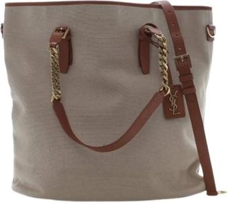 Saint Laurent Pre-owned Tote Bags, female, Beige, Size: ONE SIZE Pre-owned Canvas Tote