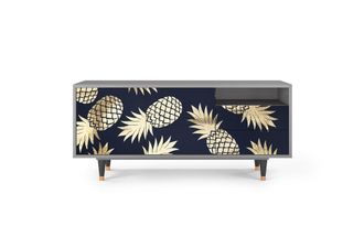 StoryZ Mueble de TV azul y amarillo 2 cajones y 2 puertas L 125 cm