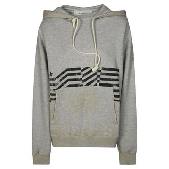 Golden Goose Hoodies, female, Gray, Size: XS Felpa Stampa Bandiera Con Cappuccio
