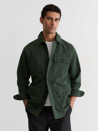Reiss Forest Green Cotton-canvas Four-pocket Chore Jacket, XL