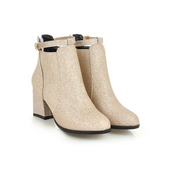 Generic Womens Square Toe Glitter Ankle Boots Sparkly Evening Party Heels with Side Zipper,Gold,1.5 UK