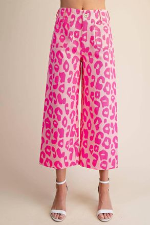Glam Cropped Wide-Leg Leopard Pants In Pink