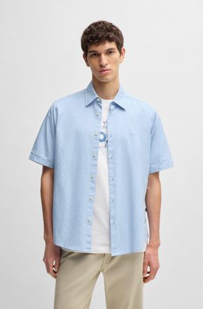 Boss Orange by Hugo Boss Kurzarmhemd BOSS ORANGE Rash, Herren, Gr. XXL, N-Gr, blau (open blau460), Web, Obermaterial: 100% Baumwolle, unifarben, regular fit h&uuml;ftlang, hoch ges