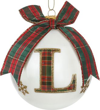 KASANOVA Pallina Natale lettera L tartan vetro 10 cm