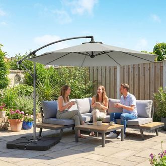 OUTSUNNY 3(m) Banana Parasol Cantilever Umbrella Garden w/ Base Weights in Light Grey