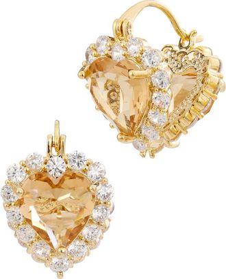 Savvy Cie Jewels Double Sided Heart Cubic Zirconia Hoop Earrings in Yellow at Nordstrom Rack
