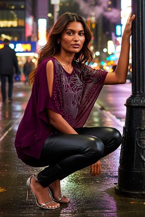 Roman Asymmetric Embellished Overlay Top