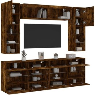vidaXL Muebles De Tv De Pared Con Luces Led 6 Piezas Roble Ahumado Vidaxl