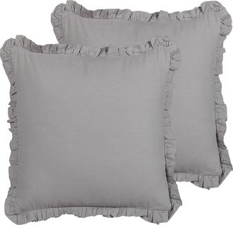 Beliani Conjunto De 2 Cojines De Lino Gris 45 X 45 Cm Borlas Flecos Accesorio Glabra