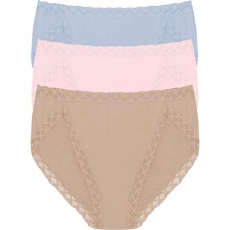 Natori Bliss Cotton French Cut Brief 3-Pack in Blue Mist/delicate Rse/lt Mcha at Nordstrom, Size Medium
