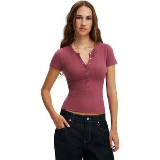 Cotton On Womens Blake Henley Short Sleeve in Rich Plum at Nordstrom, Size Xx-Large