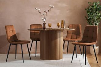 Birlea Axel Round Fluted Dining Set Table with 4 Chairs in Tan