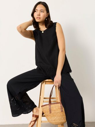 Fat Face FatFace Ella Black Petite Broderie Cami