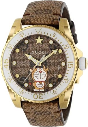 Gucci Accessoires, unisex, Geel, ONE Size, Leer, Duikhorloge