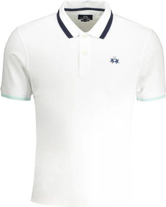 La Martina Witte Katoenen Polo Shirt met Piping - Heren - Polos - Wit - 2XL - Katoen - Tops