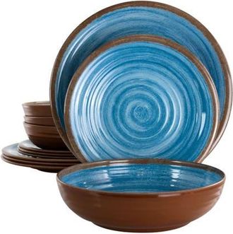 Elama Rippled Tides 12 Piece Lightweight Melamine Dinnerware Set in Blue at Nordstrom