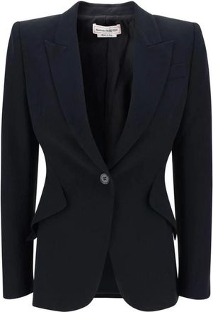 Alexander McQueen Single-Breasted Wool Blazer - Dames - Jassen - Zwart - Maat: L Wol