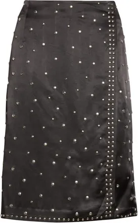 Wales Bonner Cosmic Studded Faux Wrap Satin Midi Skirt in Black at Nordstrom, Size 40