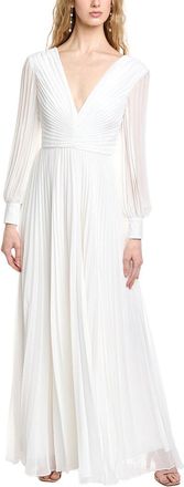 Badgley Mischka Pleated V-Neck Gown