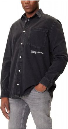Karl Lagerfeld Overhemden, Heren, Zwart, L, Denim, Denim Overhemd