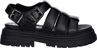 Buffalo Schoenen, Dames, Zwart, 37 EU, Leer, Lennox Fisher Platte Sandaal