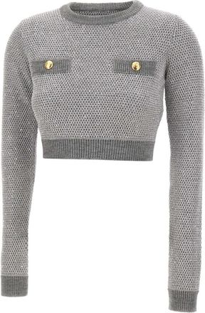 Elisabetta Franchi Knit Top With Sequins - Dames - Ronde hals truien - Grijs - M - Wol - Truien & Vesten