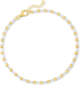 Ross-Simons Two-Tone Sterling Silver Bar and Bead Anklet