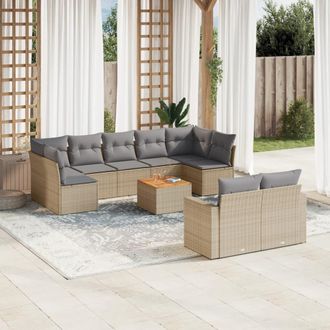 vidaXL Juego De Sof&aacute;s Jard&iacute;n Con Cojines Beige 10 Pzas Rat&aacute;n Sint&eacute;tico Vidaxl