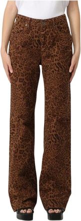 Twinset Broek met dierenprint - Dames - Wijde Broeken - Bruin - W28 - Broeken