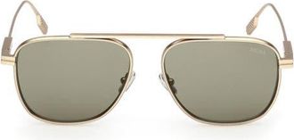 Ermenegildo Zegna 57mm Geometric Sunglasses in Matte Satin Gold Metal at Nordstrom