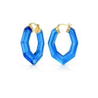 Gold & Honey Womens Pear Gem Lucite Hoop Earrings In Blue