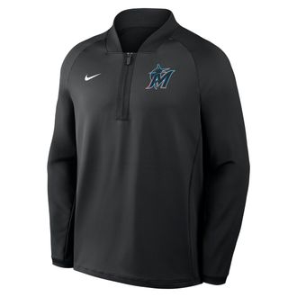 Nike Miami Marlins Authentic Collection Nike Mens Dri-FIT MLB 1/2-Zip Long-Sleeve Top in Black | 04H900AMQM-KRR