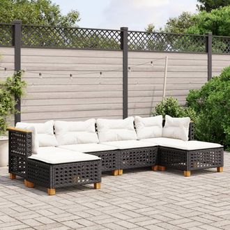 vidaXL Set De Sof&aacute;s De Jard&iacute;n 6 Piezas Y Cojines Rat&aacute;n Sint&eacute;tico Negro Vidaxl