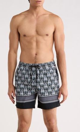 Psycho Bunny Jake Print Swim Trunks in Black at Nordstrom Rack, Size Xx-Large