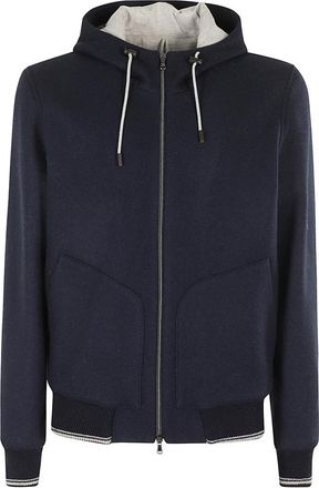 L.B.M. 1911 Wollen Rits Hoodie Contrast Trim - Heren - Vesten met rits - Blauw - L - Wol - Hoodies & sweatvesten