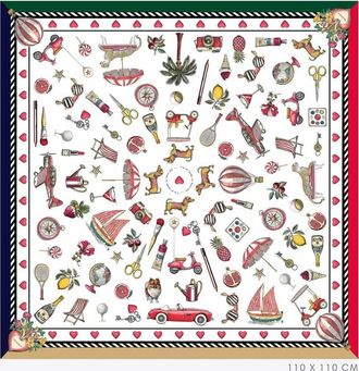 Vilagallo Vintage Motif Silk Scarf In Multi