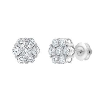 LuvMyJewelry Glimmer 14K White Gold Flower Cluster Diamond Unisex Earrings - 0.76 Ct