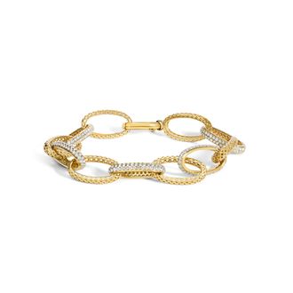 House of Brilliance 14K Yellow Gold 3.0 Cttw Diamond Pave Oval Link Bracelet
