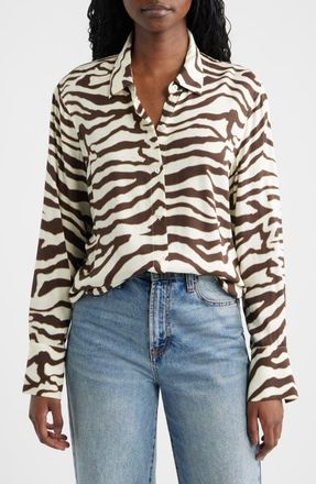 Rails Saige Zebra Stripe Button-Up Shirt in Espresso Zebra at Nordstrom, Size Xx-Small