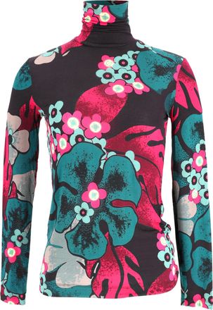 Dries Van Noten Floral-Print Turtleneck Long Sleeve Top in Multicolor Rayon