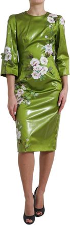 Dolce & Gabbana Womens Green Floral Embellished Sheath Midi Dress Acetate Nylon Silk Elastane