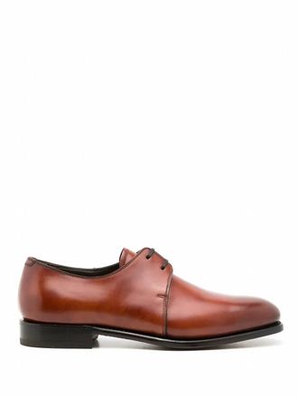 Ferragamo Mens Leather Lace Up Derby Shoes In Brown