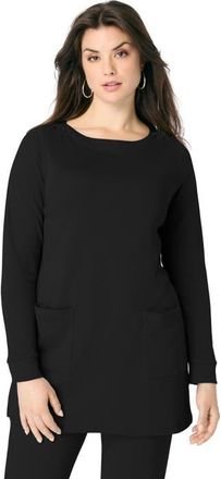 Roaman's Snap Button Boatneck Soft Knit Tunic in Black at Nordstrom, Size 16